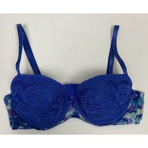 Carrie Amber Intimates Bra Size 36C Blue Floral Print Lace Push Up